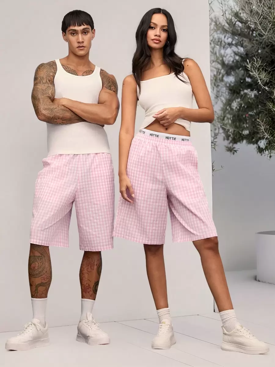 Manfinity Unisex Pantaloni scurți unisex casual, țesătură simplă, jacquard, cu talie elastică, cu talie medie, potriviti pentru purtarea de zi cu zi