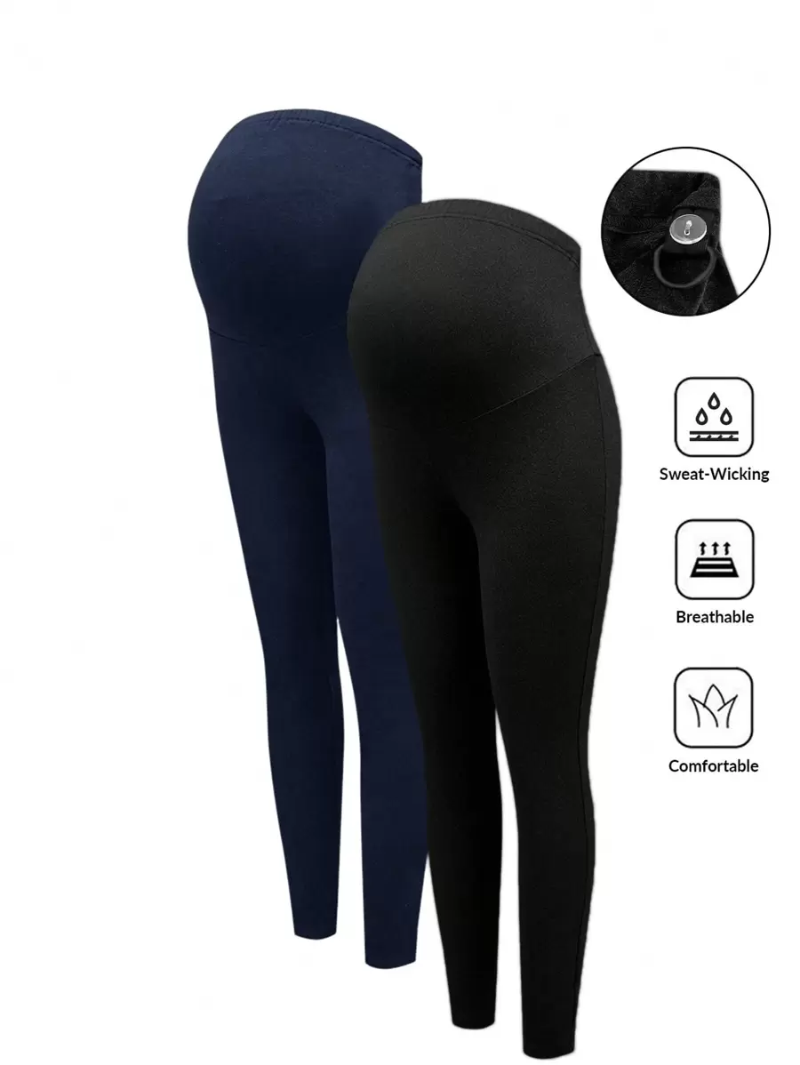 Modmama 2 Pcs Maternity Solid Elastic Waist Leggings, Autumn/Winter Tight Skinny Pants