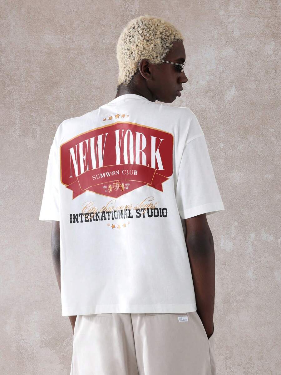 SUMWON Sumwon Club International Studio Streetwear T-Shirt Urban Fashion Casual Athletic Nyc Style Sporty Varsity College Graphic Tee Unisex Oversized Summer Youth Culture