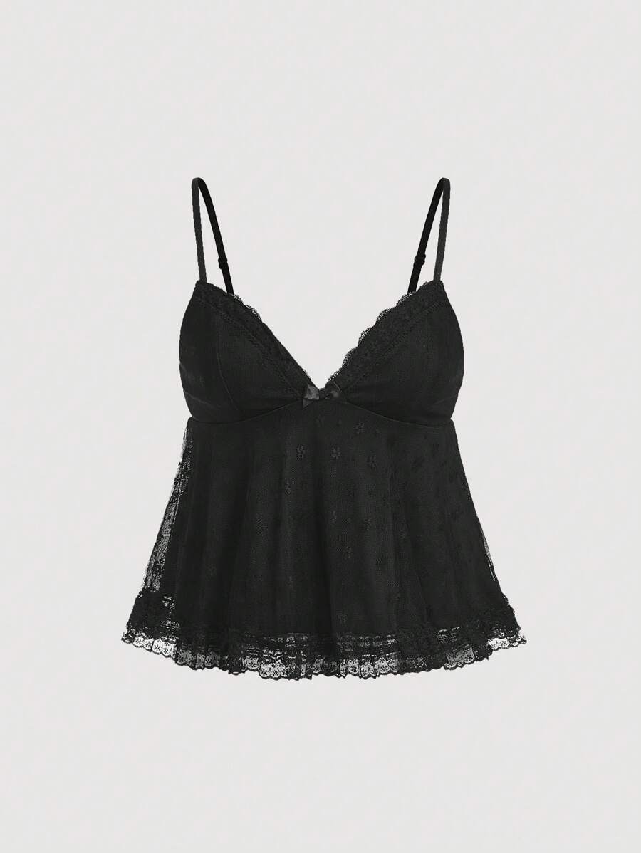 SHEIN MOD Zwarte kanten cami-top, effen kleur, eenvoudig en modieus, geschikt voor de zomer