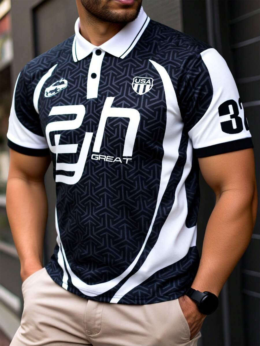 Manfinity Homme Camisa polo de manga corta de moda simple para hombres de talla grande en verano
