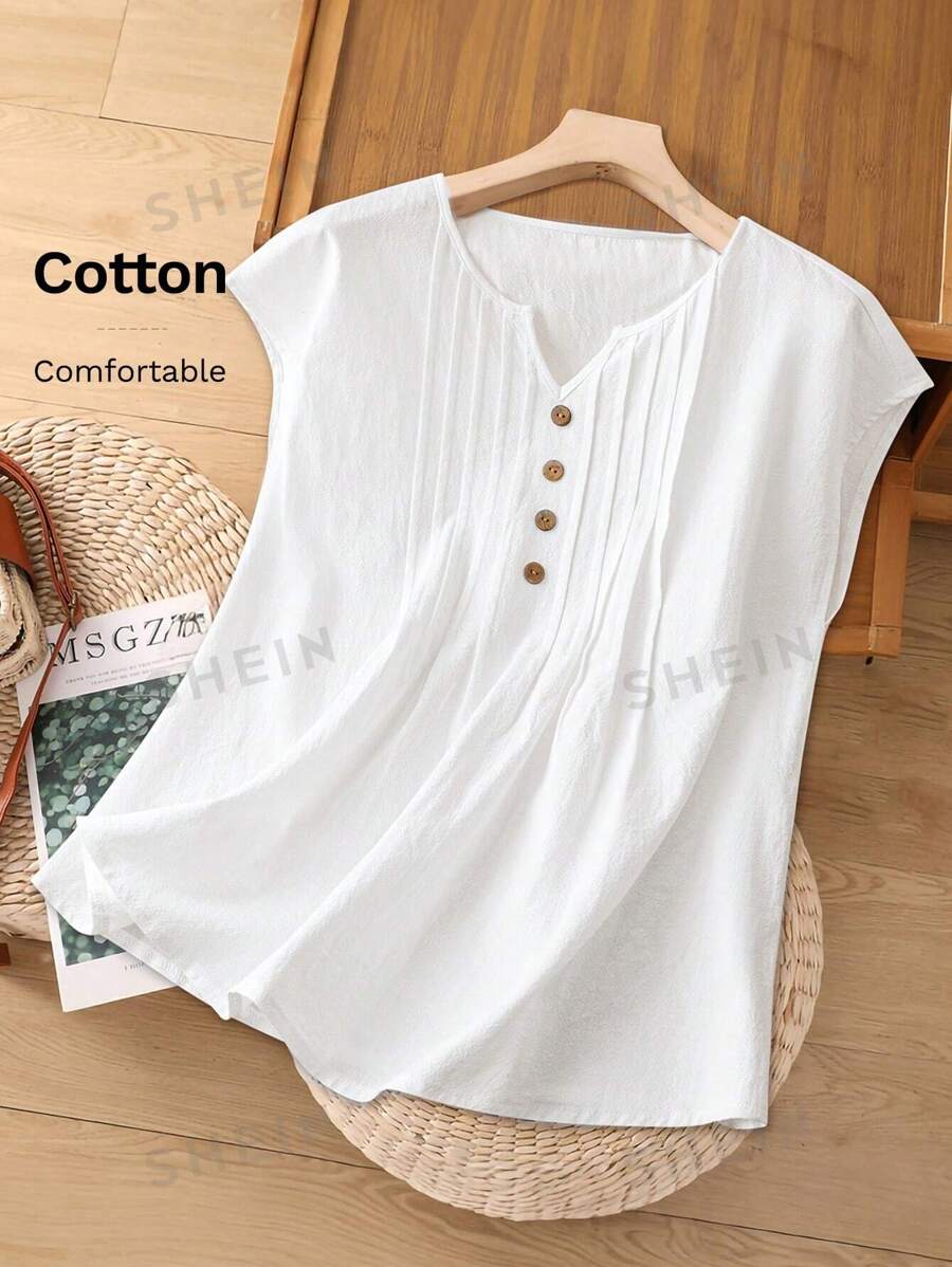 Rusticease Blusa sin mangas con cuello en pico, de unicolor casual para vacaciones de mujer