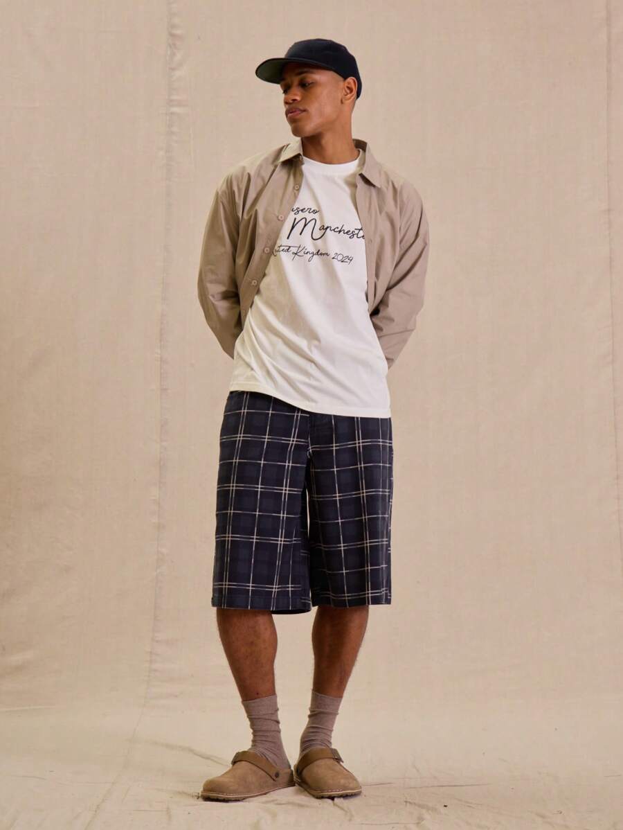 Musero Pantalones cortos de cuadros largos para hombre, para primavera y verano, estilo Y2K vacacional