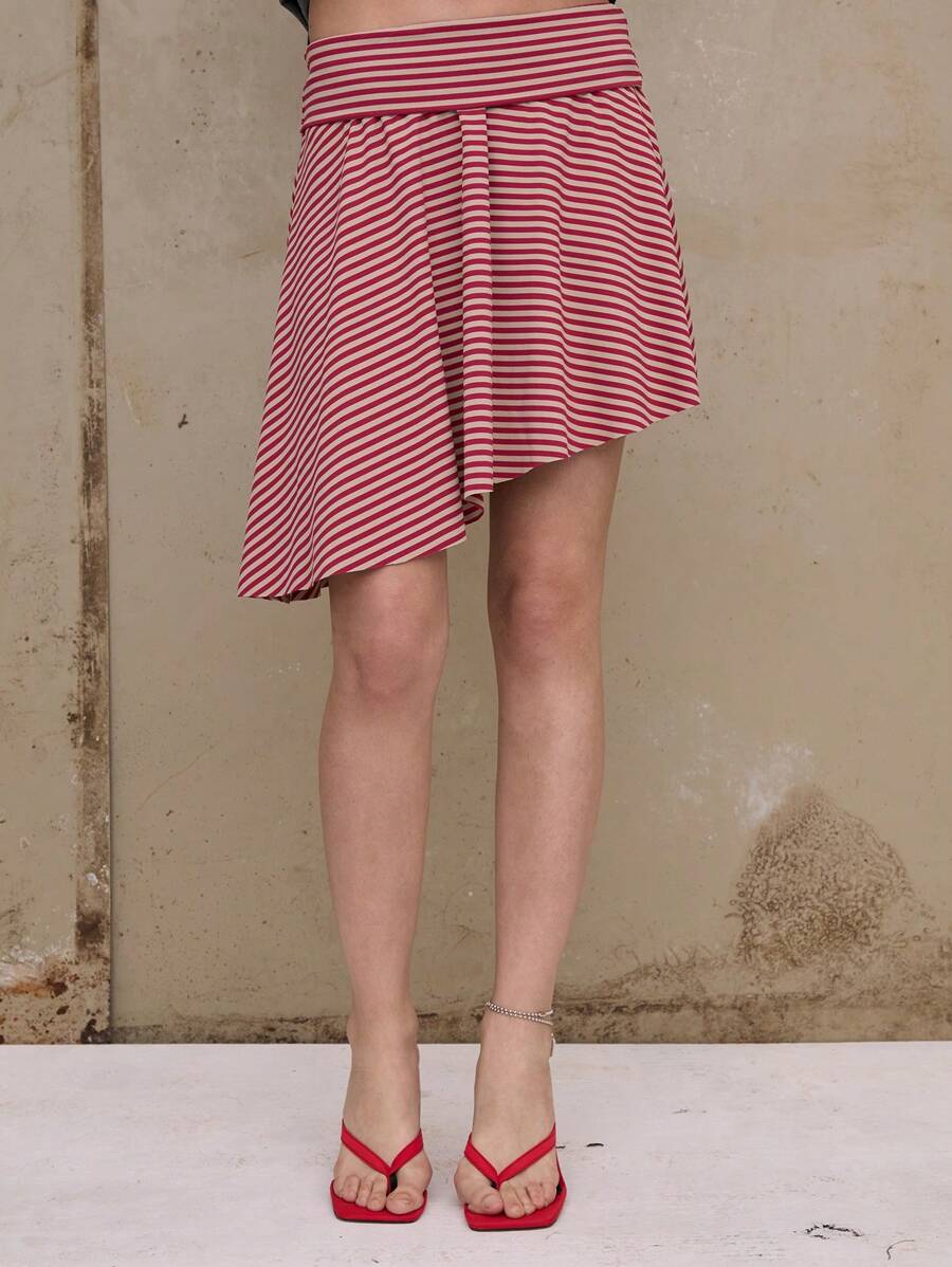 COUREZ Minifalda a rayas con pliegue en cintura baja de estilo Y2K, conjunto de vestir de verano vintage para mujeres