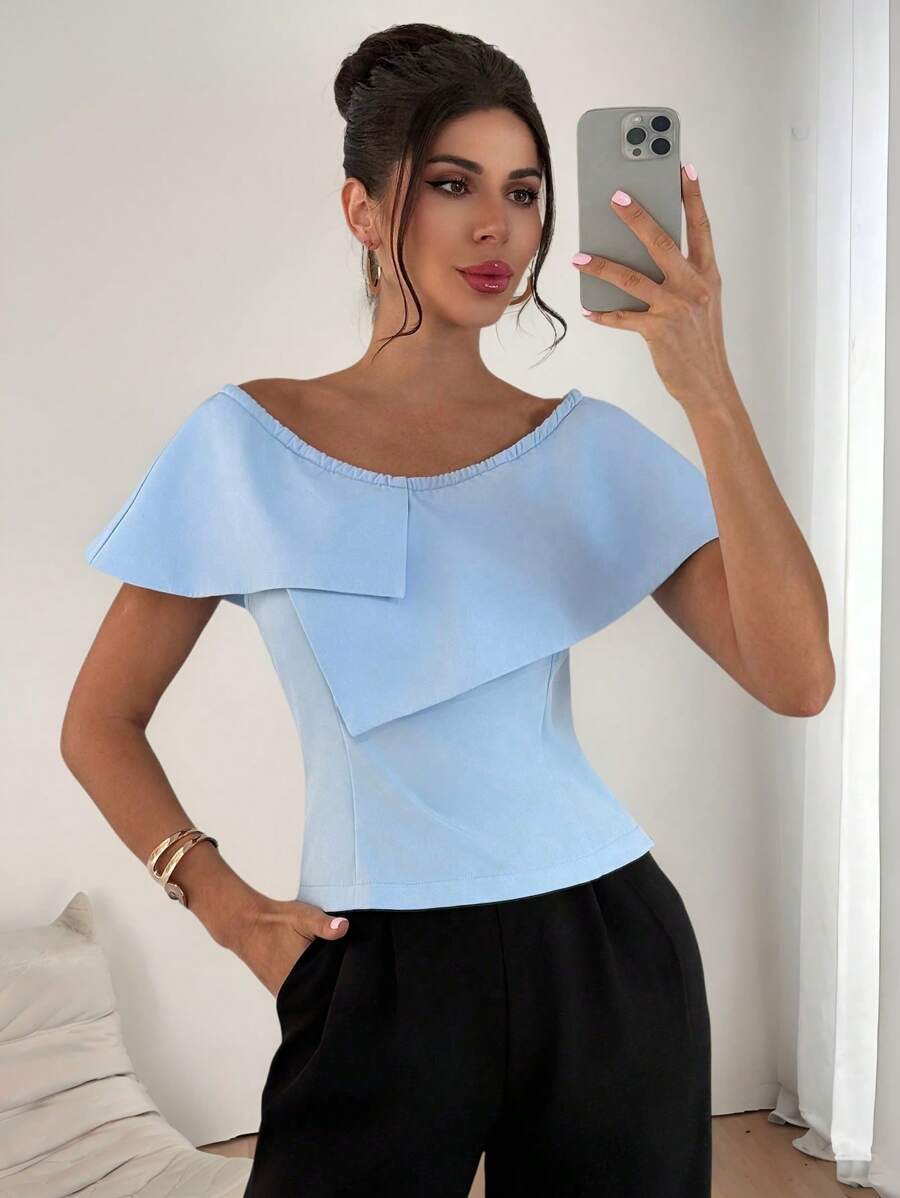 Firerie Blusa elegante e minimal chic da donna con spalla aperta e orlo asimmetrico, adatta per l'ufficio e pendolarismo, per la primavera/estate