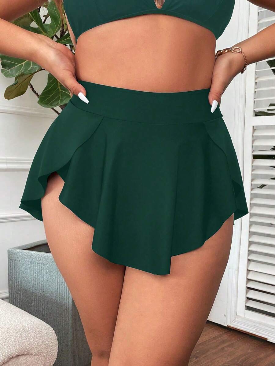 Swim Basics Plus Size Women Asymmetrical Hem Solid Color Tankini Skirt Bottoms