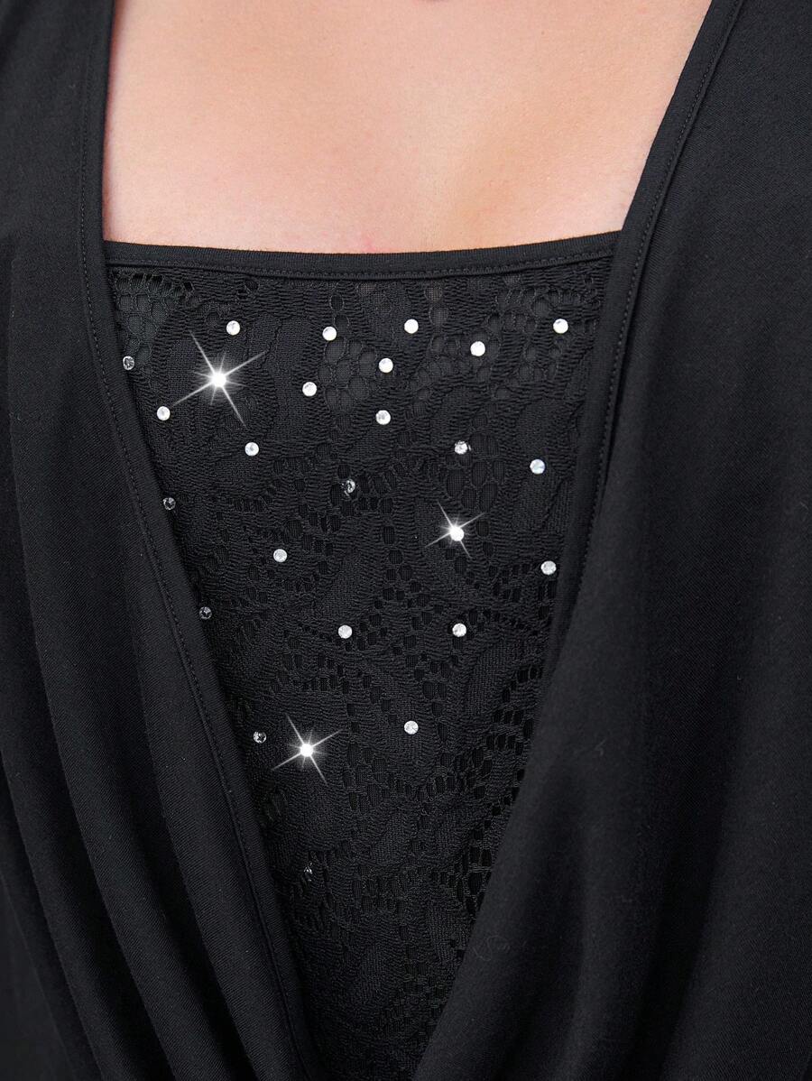 SHEIN Clasi Top con cerniera e top con bretelline eleganti con patchwork in pizzo, adatti per la primavera/estate, idonei per uso casual, quotidiano e uscite, disponibili anche in taglie comode per donne