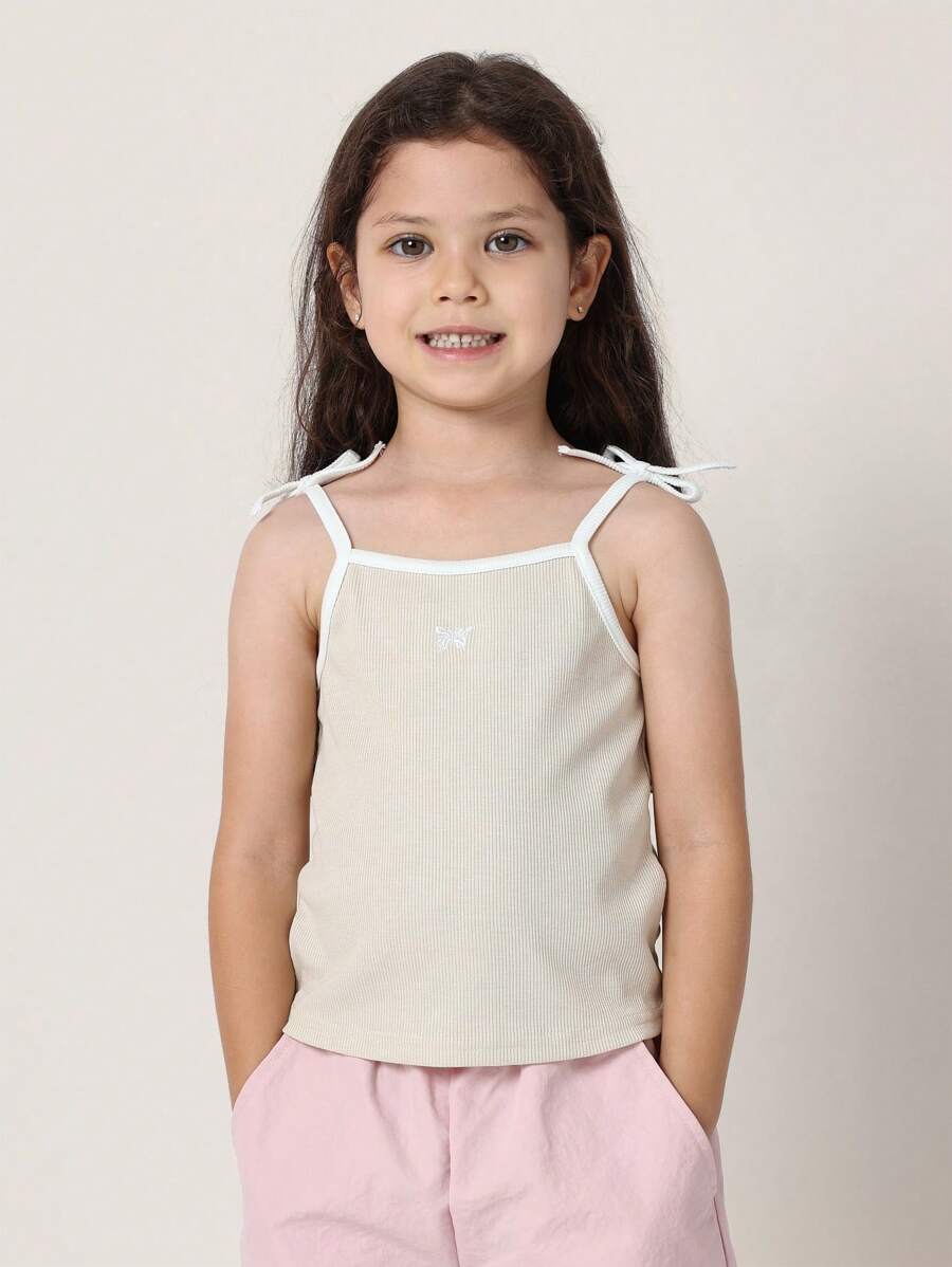 SUMWON Girls Ribbed Tank Top With Bow Shoulder Ties Summer Cami Sleeveless Basic Undershirt Casual Everyday Essential Wear