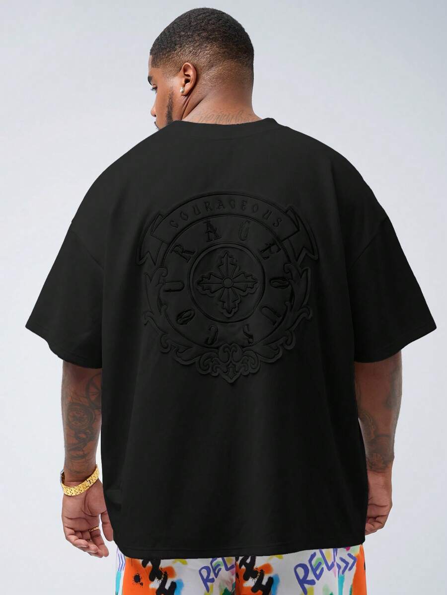 EASEVO Camiseta de manga corta con cuello redondo, estilo casual, bordada, de hombros caídos y corte holgado para hombre de talla grande. Camiseta urbana de verano oversize para hombres de talla grande