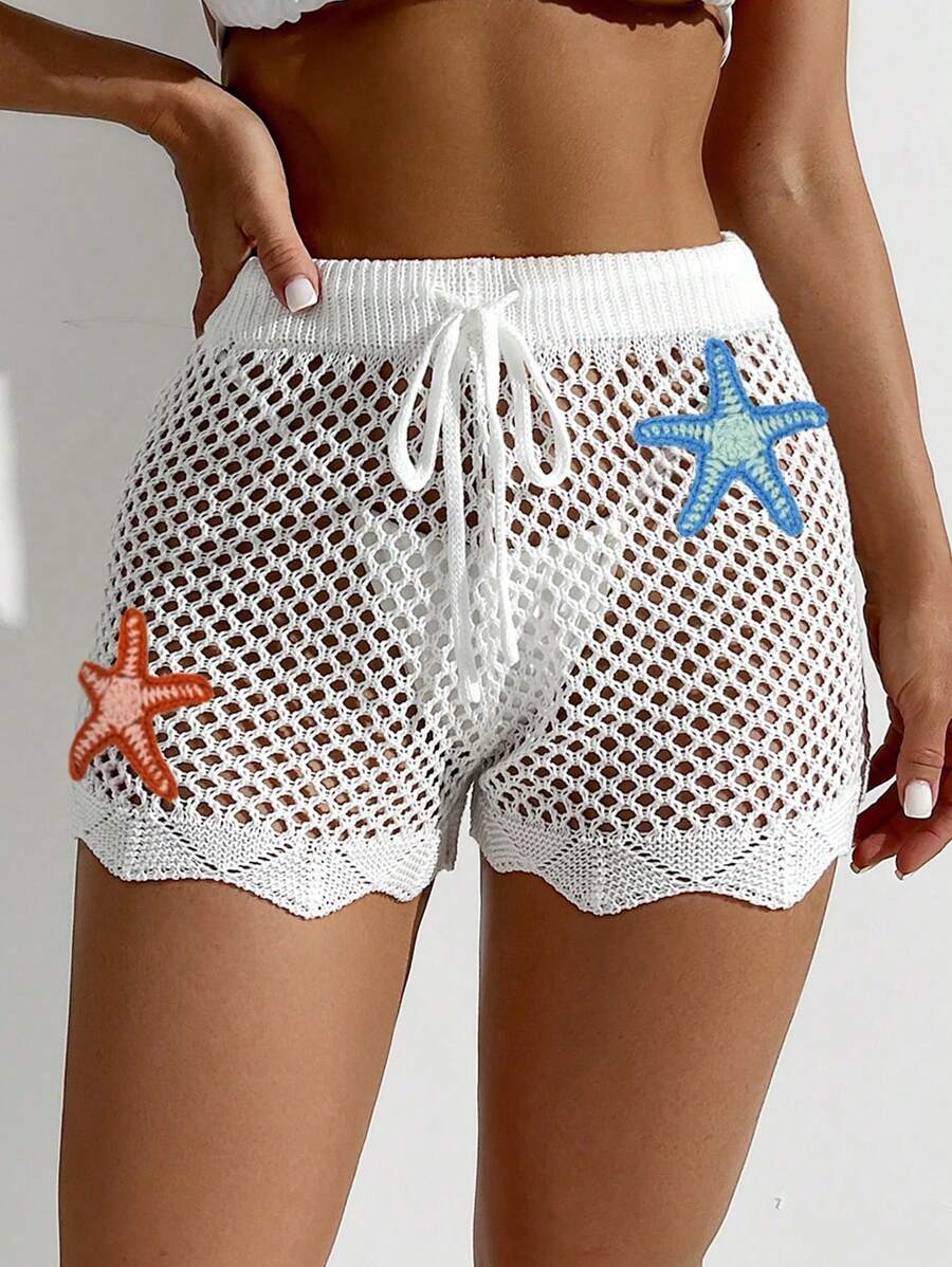 Swim Vcay Abito copri costume da spiaggia sexy, con motivo di stelle marine in crochet, sarong casual da vacanza