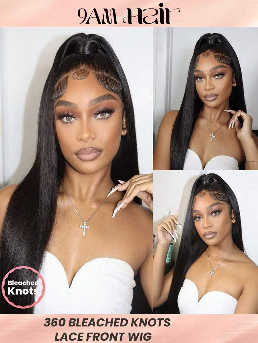 360 Full Lace Front Wig Human Hair Pre Plucked Bleached Knots Straight Invisible Transparent Lace Front Wigs Human Hair Wigs Straight Frontal Wigs Human Hair 180% Density Natural Color