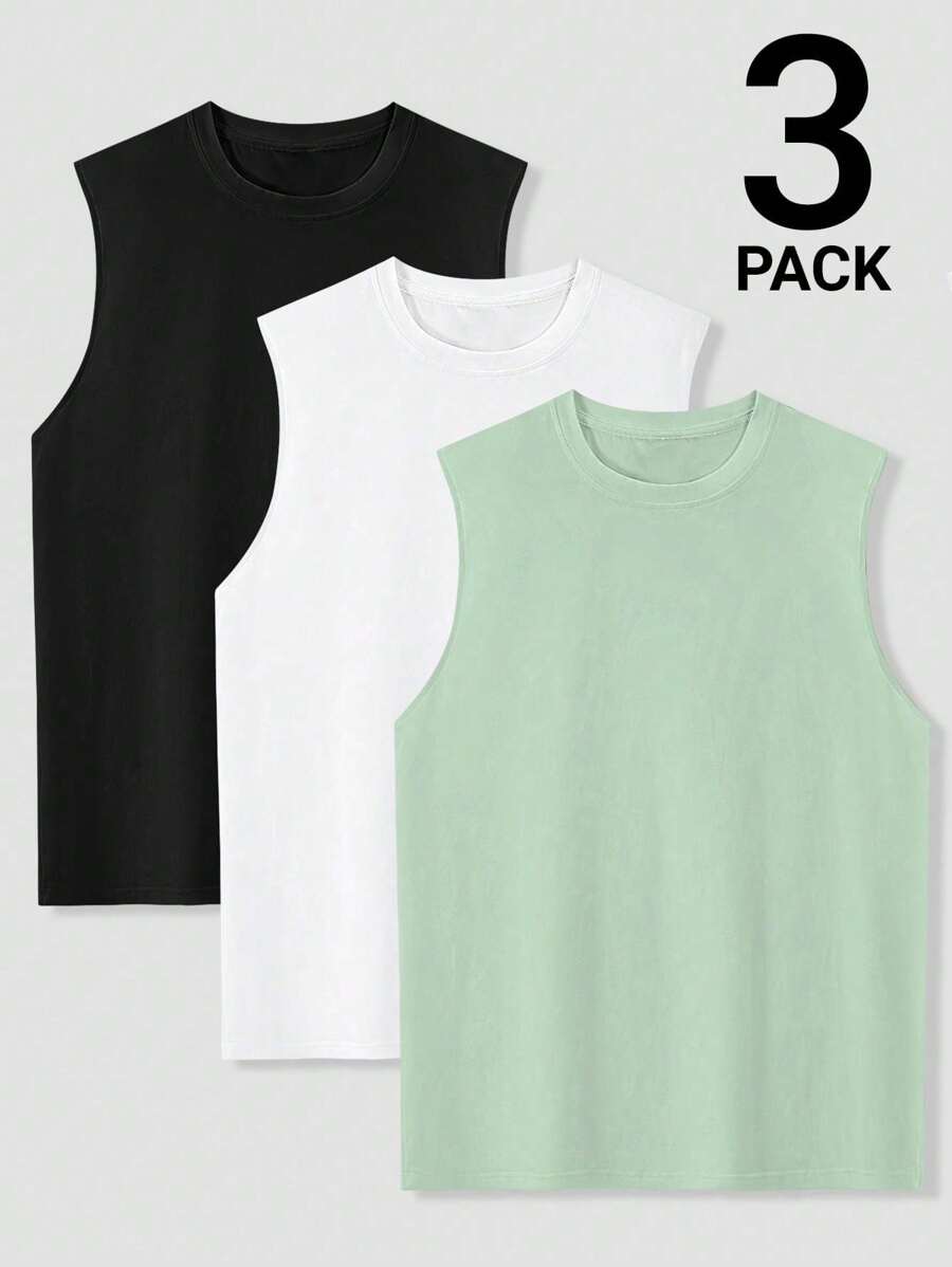 Manfinity Homme Men's Casual Versatile Solid Color Sleeveless Tank Top T Shirt Pack