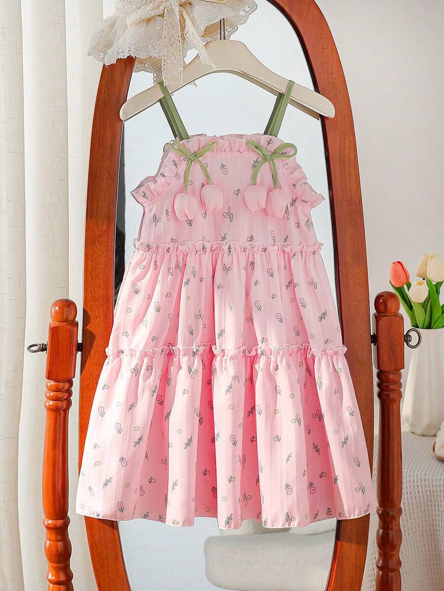 SHEIN Vintaside Kids Vestido sin mangas de línea A con estampado floral digital para niñas jóvenes, atuendo casual de playa y fiesta para el verano