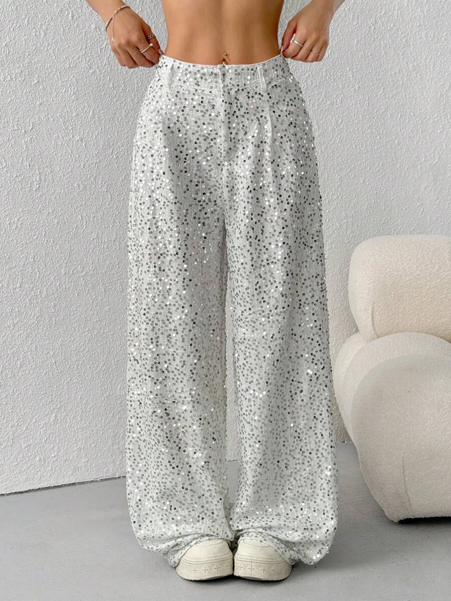 SHEIN EZwear Pantalones brillantes para mujer, minimalistas y de moda, apropiados para el verano
