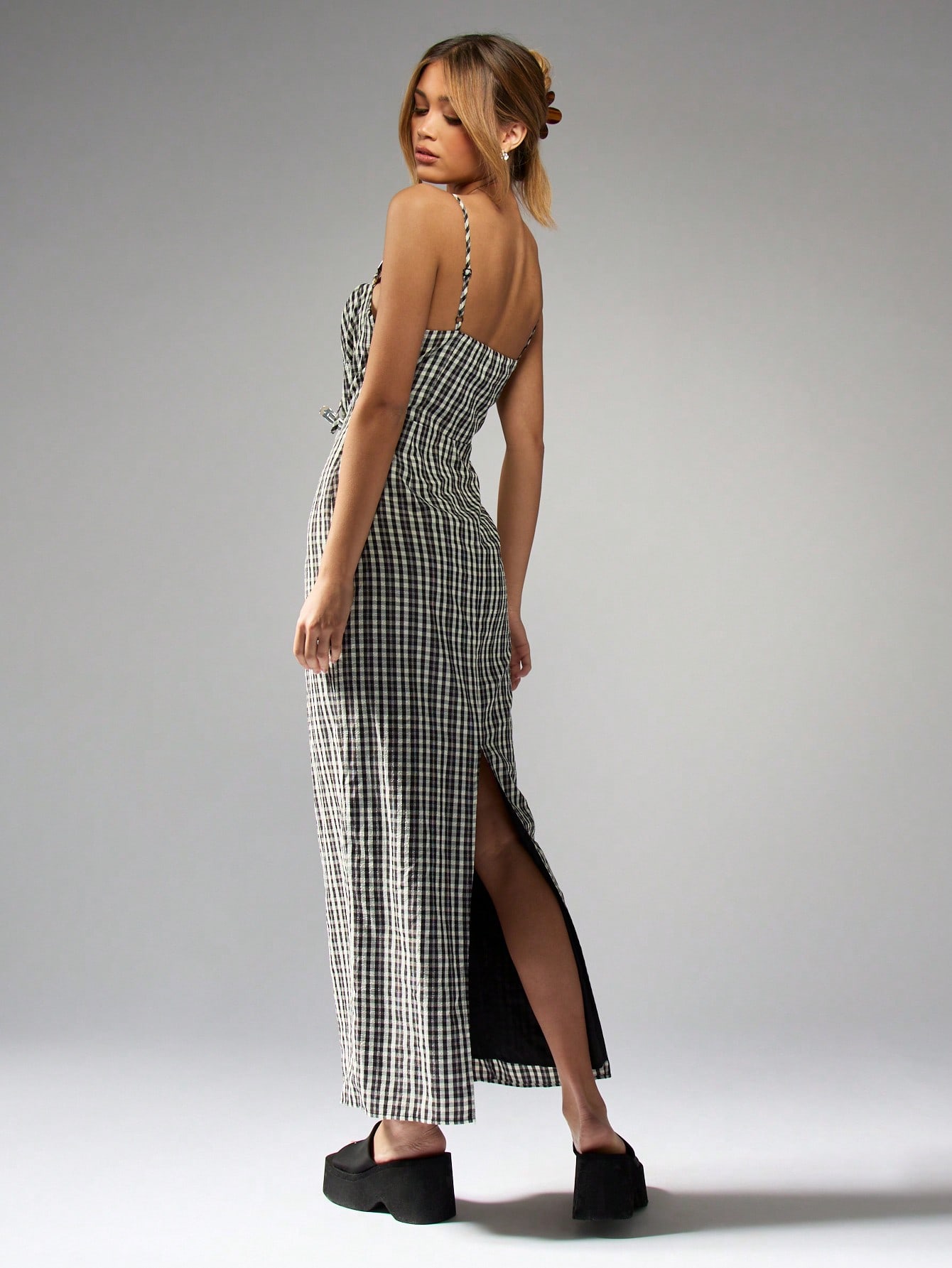 Seersucker Gingham Check Maxi Dress With Smocked Bodice