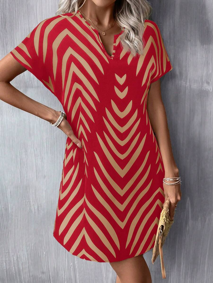SHEIN LUNE Robe mini à manches courtes avec imprimé abstrait décontracté pour femmes, tenue de base quotidienne, printemps/été