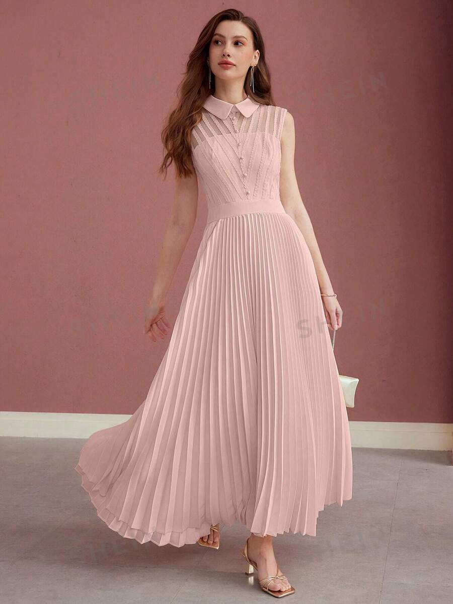 MOTF PREMIUM VESTIDO PLISADO DE MALLA DE CONTRASTE