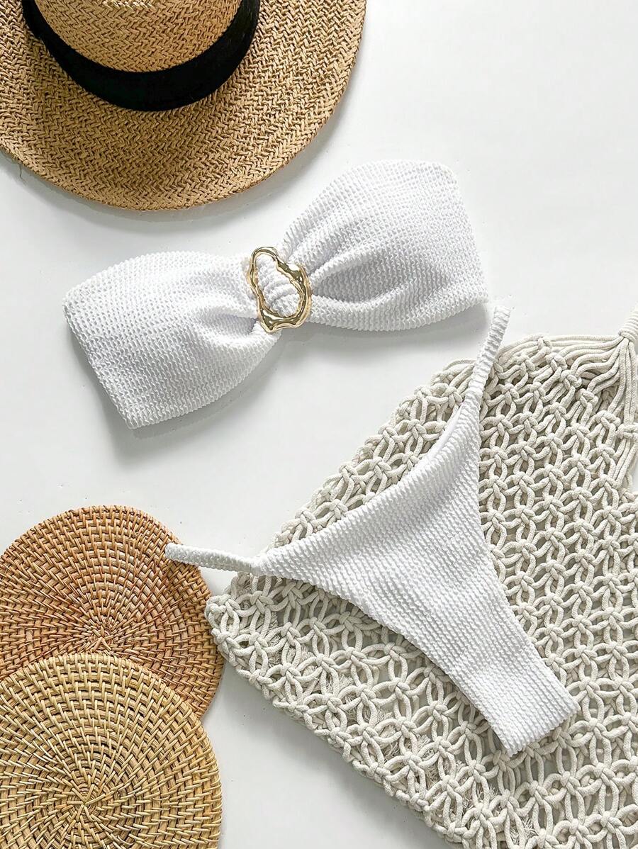Swim Chiccia Springbreak Women Plus Size Jacquard Fabric Strapless Metal Decor Sexy Bikini Swimwear