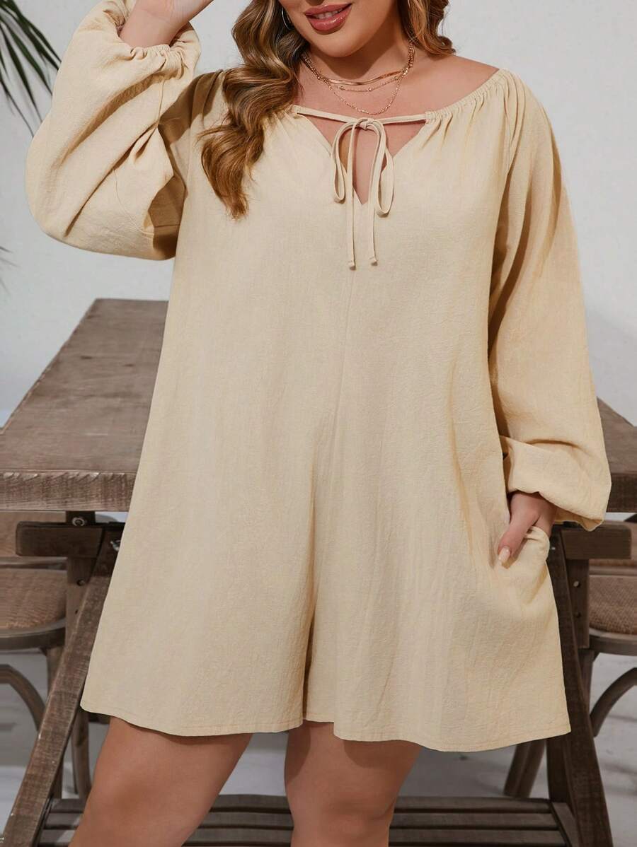 SHEIN VCAY Plus Size Leisure Island Vacation Apricot Front Tie Up Pocket 3/4 Sleeve Loose Crop Jumpsuit Summer Outfits For Women European Summer Western Wear Women Cute Summer Outfits Beach Outfits Boho Women Clothing Vacation Outfits Woman Resort Wear Women Hippie Clothes For Women Easter Outfit Women Rave Outfits Country Concert Outfit Nashville Outfits Coachella Outfits Ibiza Outfits