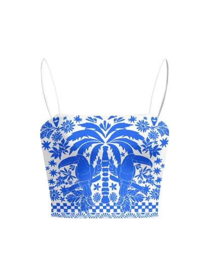Warp Atelie Boho Bohemian Vacation Women's Palm Tree Printed Cami Top, Holiday, Spring & Summer, Beach, Going Out, Festival,