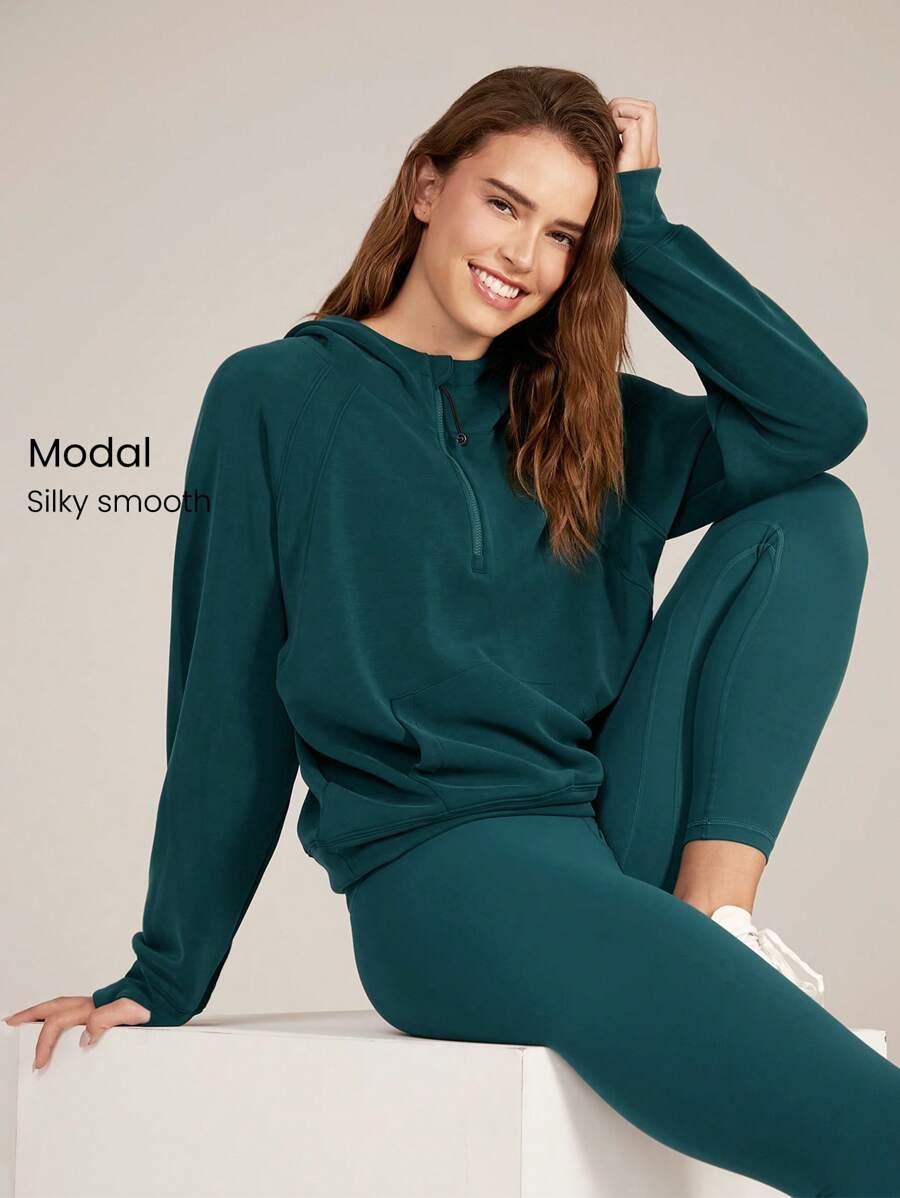 GLOWMODE Modal Silk Touch Oversized Long Sleeve Half-Zip Hoodie Fall