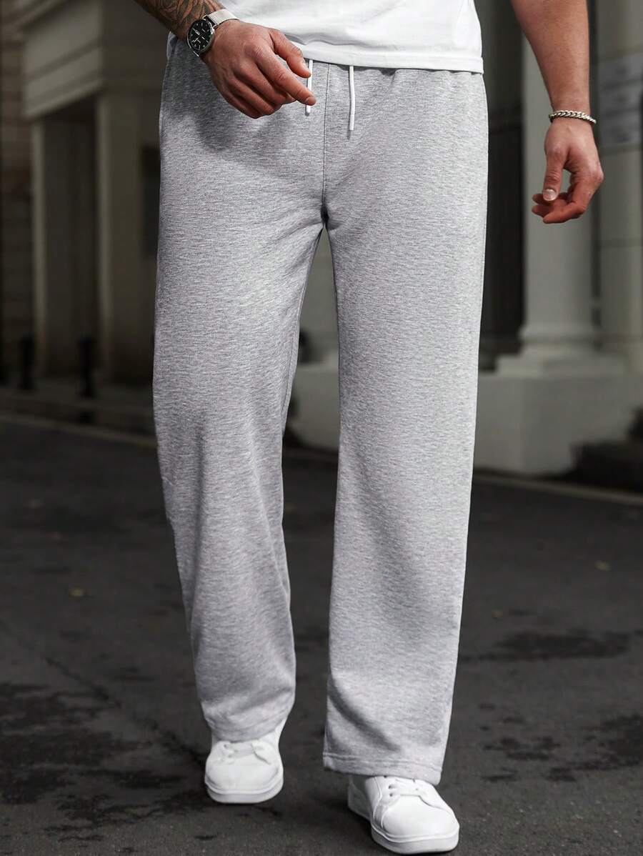 Manfinity CasualCool Pantalones de chándal de unicolor con cordón para hombres de talla grande, sencillos y de moda