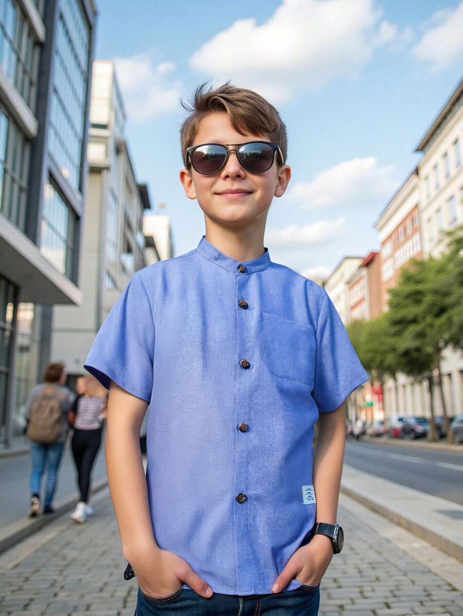 Tween Boy Casual Short Sleeve Shirt And Shorts Summer Outfit