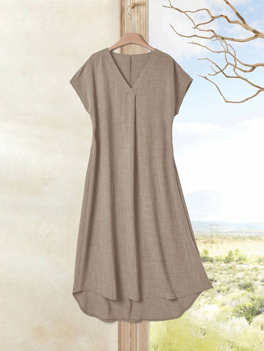 Rusticease Women V-Neck Batwing Sleeve High-Low Hem Dress, Summer Long Dress,Summer Dresses For Women