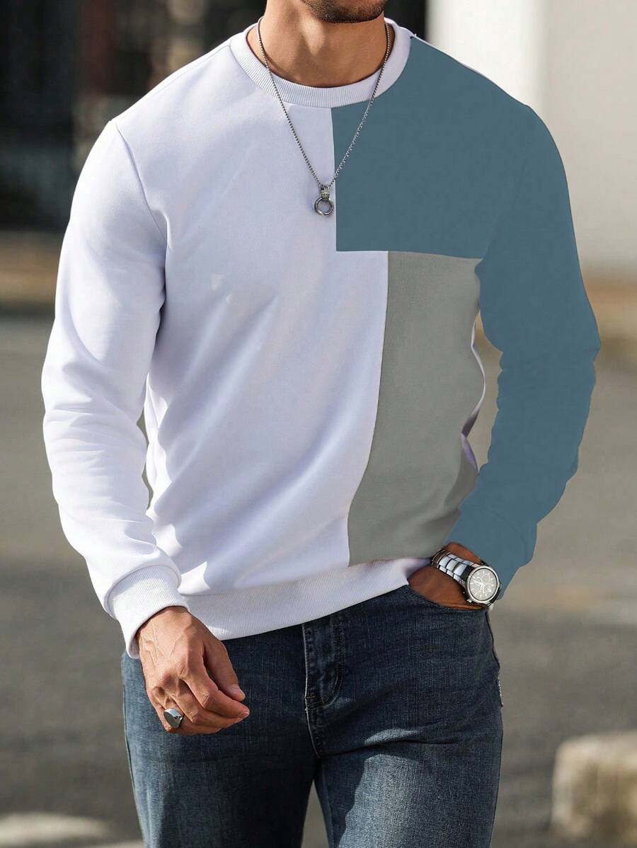 Manfinity Hypemode Men's Casual Colorblock Patchwork Crew Neck Sweatshirt Long Sleeve Tops For Men