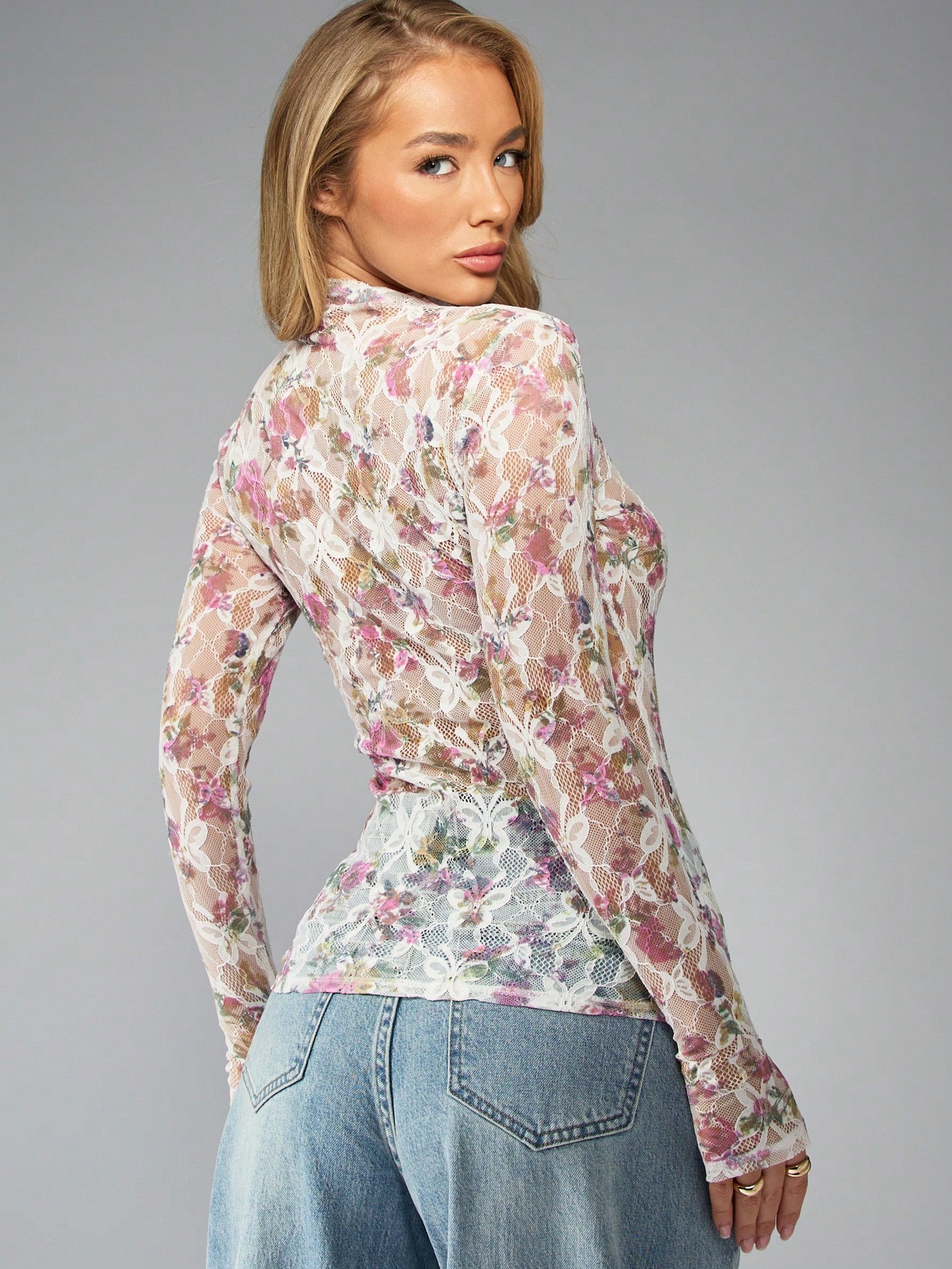 me 花柄 ハイネック長袖トップス ピンク セール】小花柄ハイネックトップス（Tシャツ/カットソー