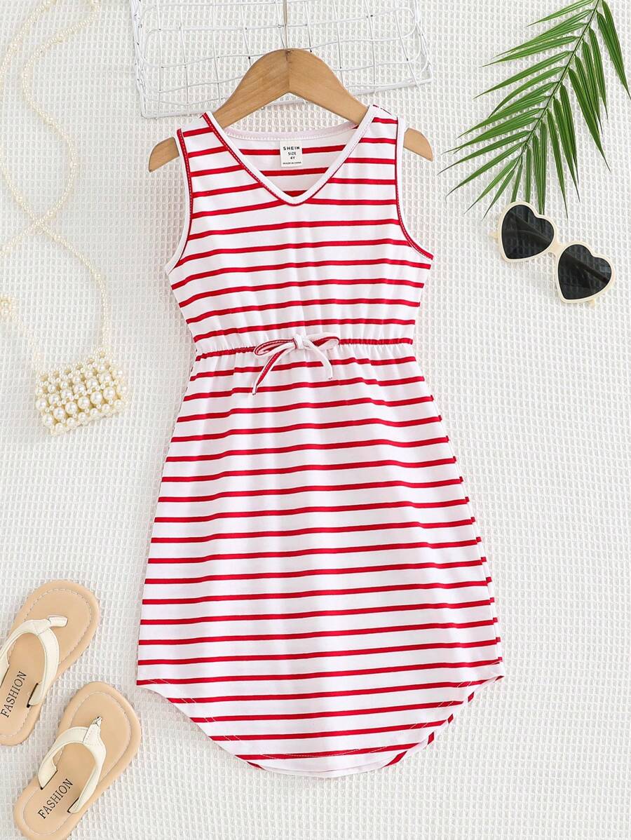 SHEIN Young Girl Fashionable Casual Striped Sleeveless Dress