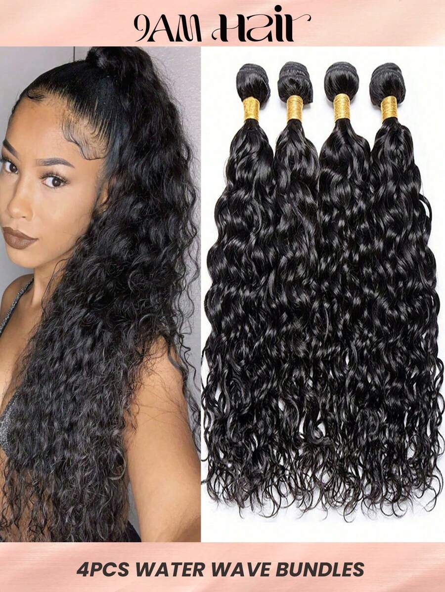 4pcs 8-30inch Water Wave Natural Black Virgin Human Hair Bundles Hair Extensions Weave Bundles High Quality For Women