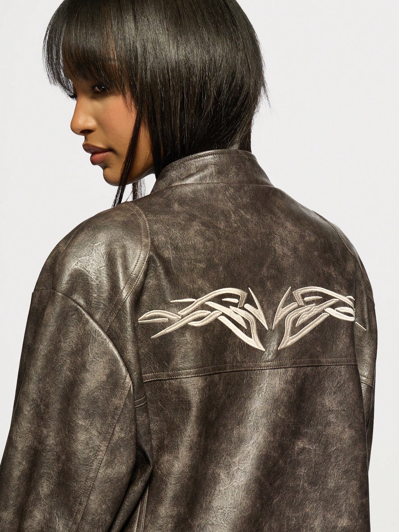 Y2K Men's Leather leather jacket with Zipper Pocket