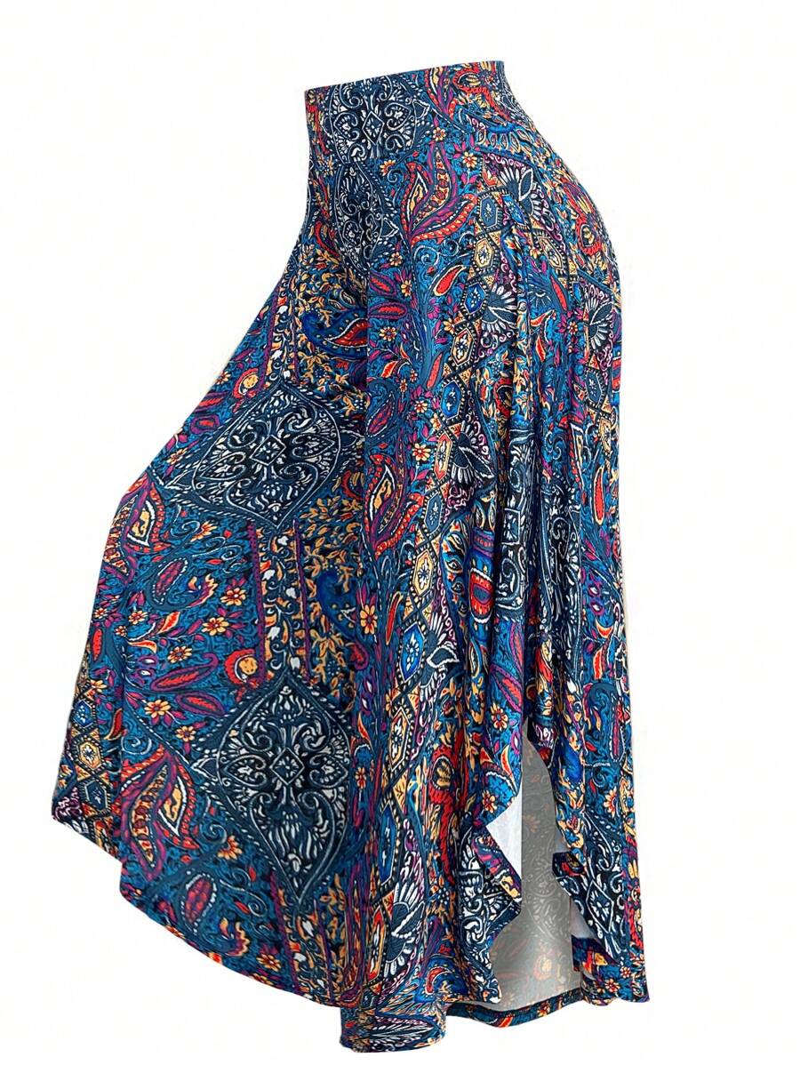 Breezaya Pantaloni casual da vacanza a gamba ampia con orlo asimmetrico, taglie comode