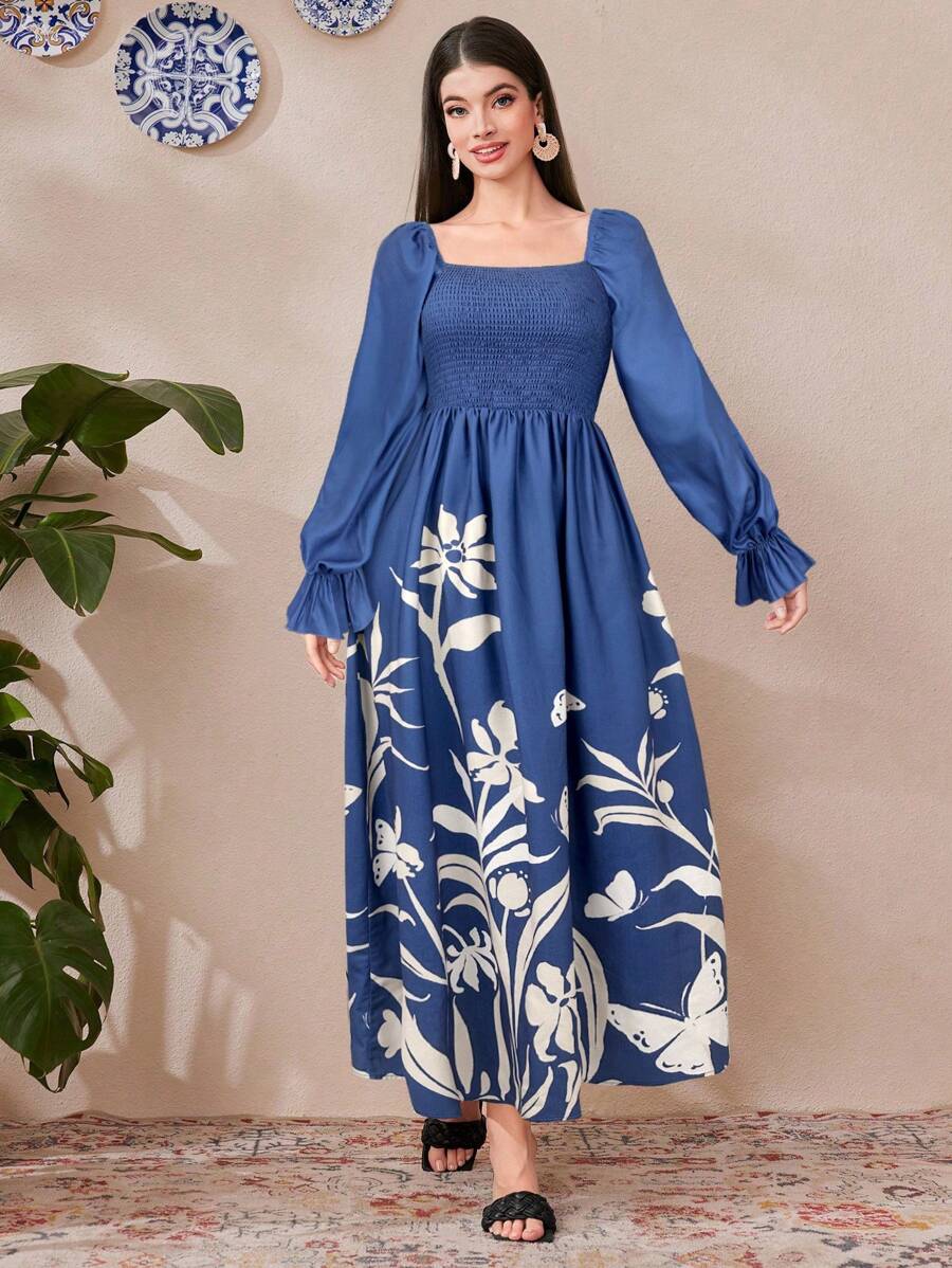 Mulvari Women's Vacation Casual Plant Print Dress