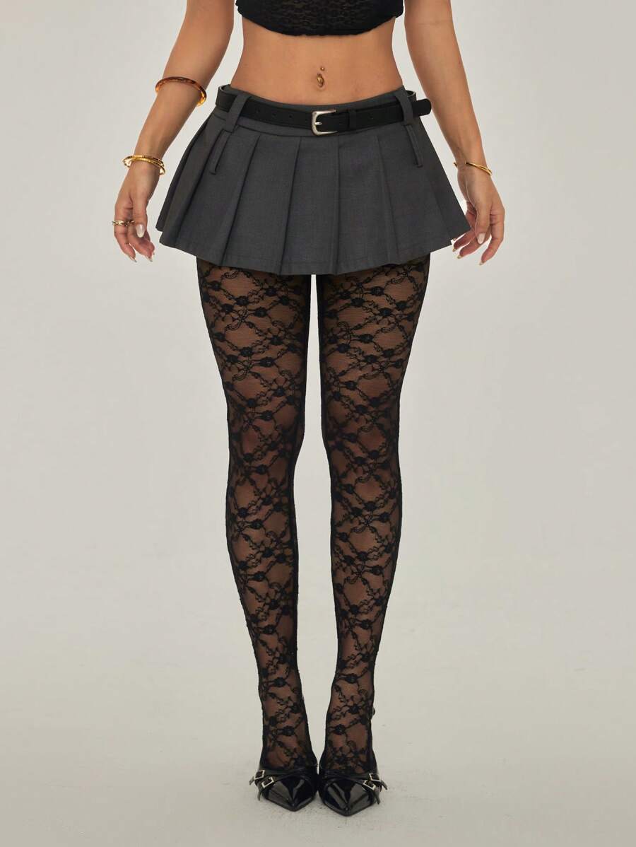 SHEIN PETITE Leggings transparents à taille haute et à dentelle pour femmes
