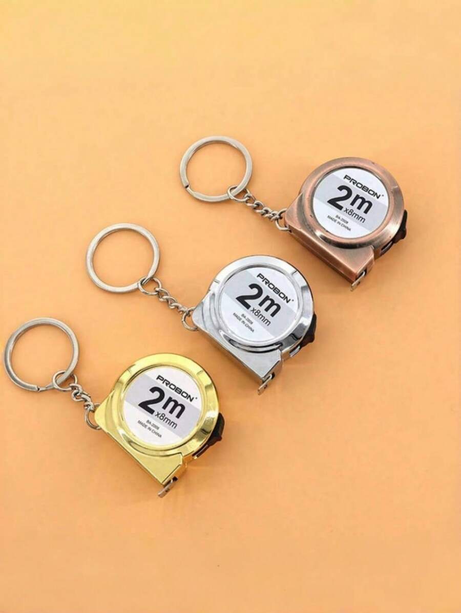SHEIN Portable Mini Tape Measure Small Household Measuring Tape Retractable 2m Mild Steel Key Chain Tape Measure Mini Measuring Tools