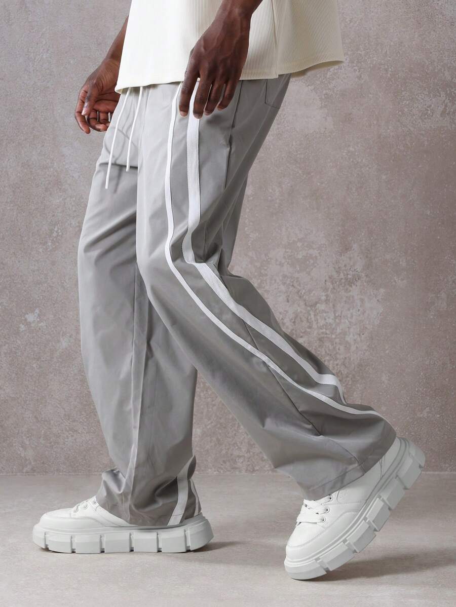 SUMWON Retro Athletic Track Pants Loose Fit Vertical Stripe Casual Sport Workout Training Gym Running Leisure Streetwear Spring Summer Fall