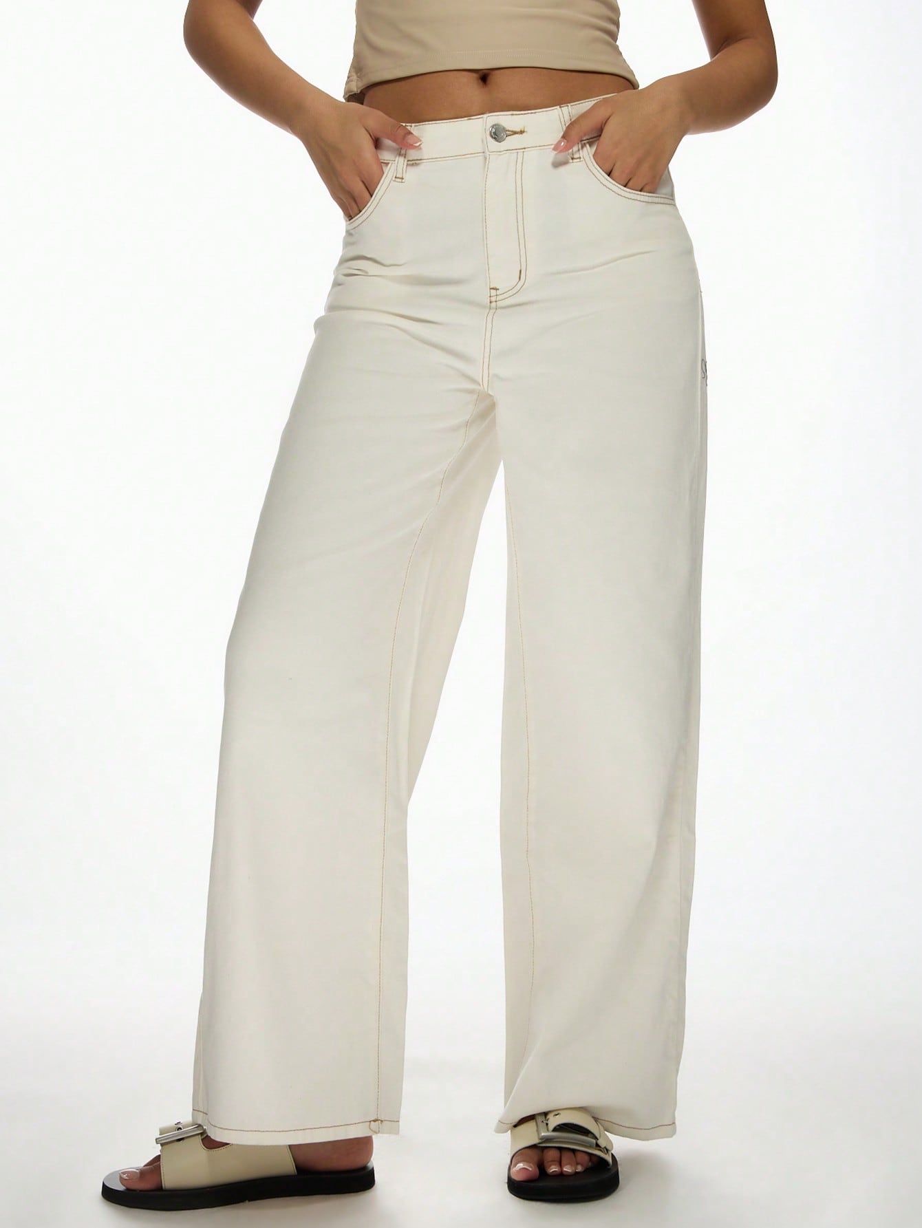 【MODERNIF】Ritz Cream Wide Denim Pants Relaxed Jeans Cream - Cream | Djerf Avenue