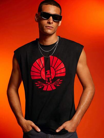 The Hunger Games X SHEIN Men's Casual Outdoor Bird Print Sleeveless Vest, Summer