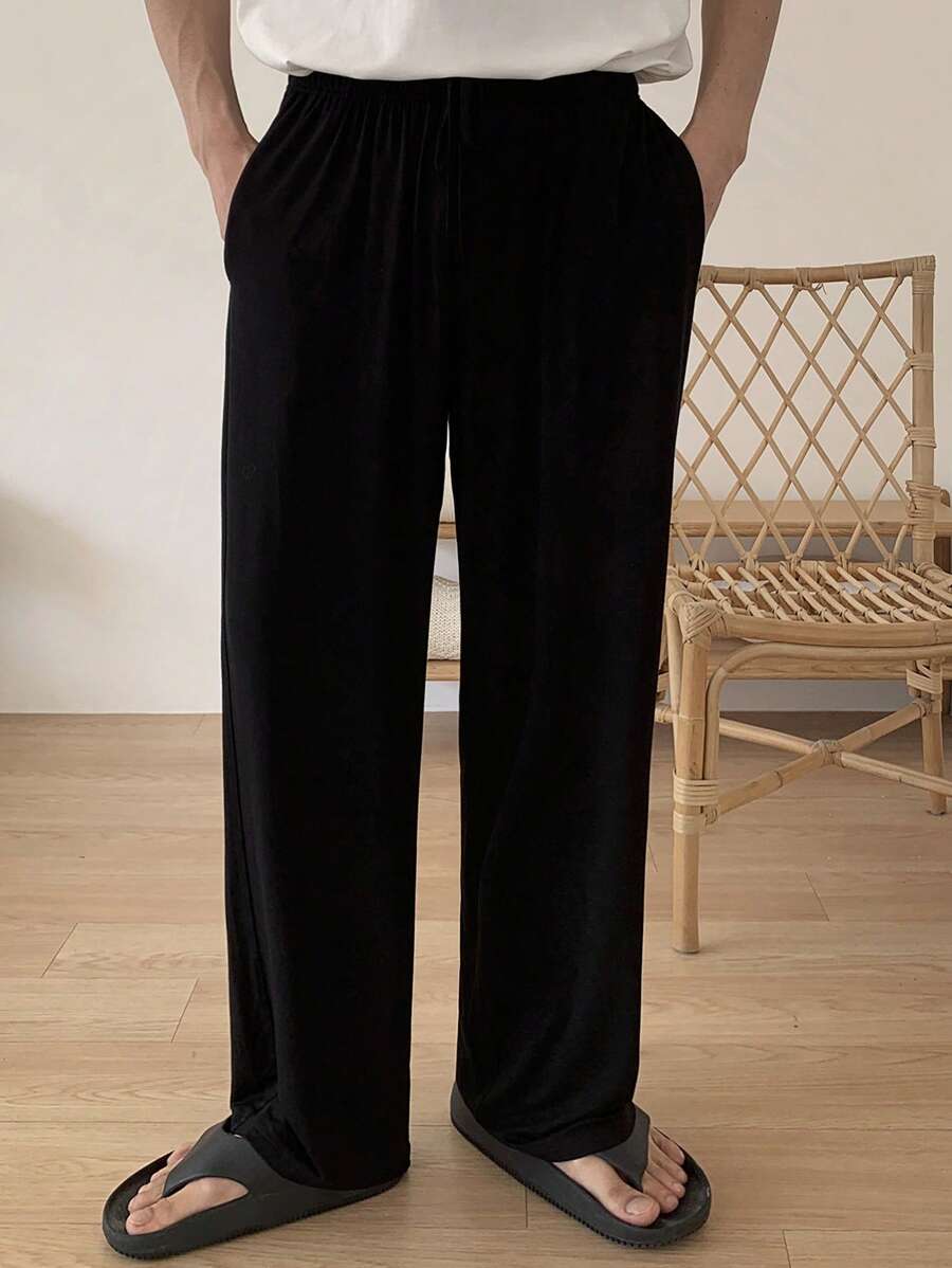 DAZY Pantalones de pijama negros lisos para hombres, para primavera/verano
