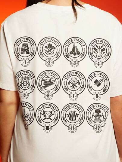 The Hunger Games X SHEIN Plus Size Casual Letter Print Short Sleeve T-Shirt, Summer
