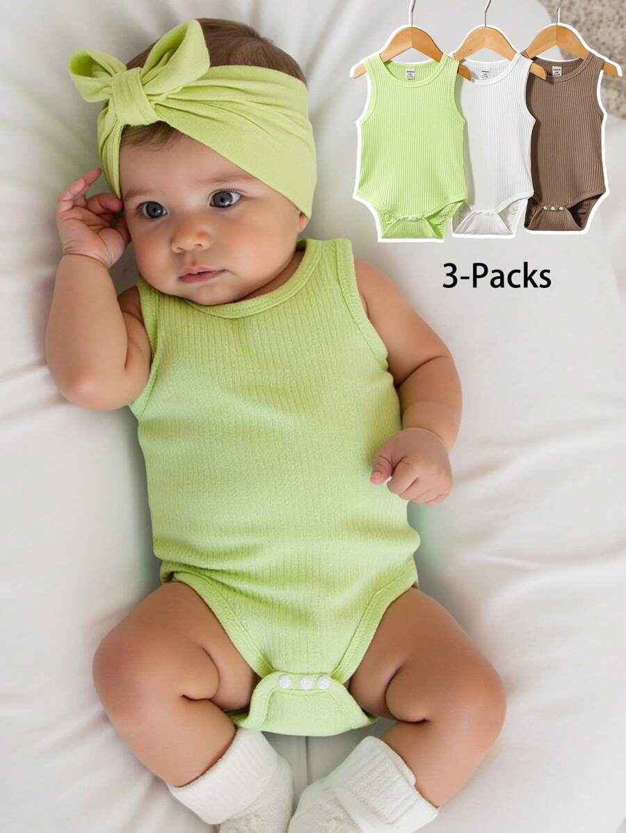 Baby Boys Comfortable Sleeveless Round-Neck Bodysuit Three Pieces Set