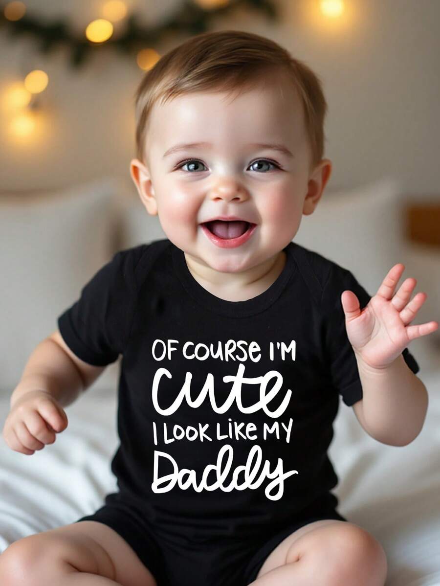 Baby Boy Casual Brief Print Korte Mouw Romper Bodysuit Voor De Zomer