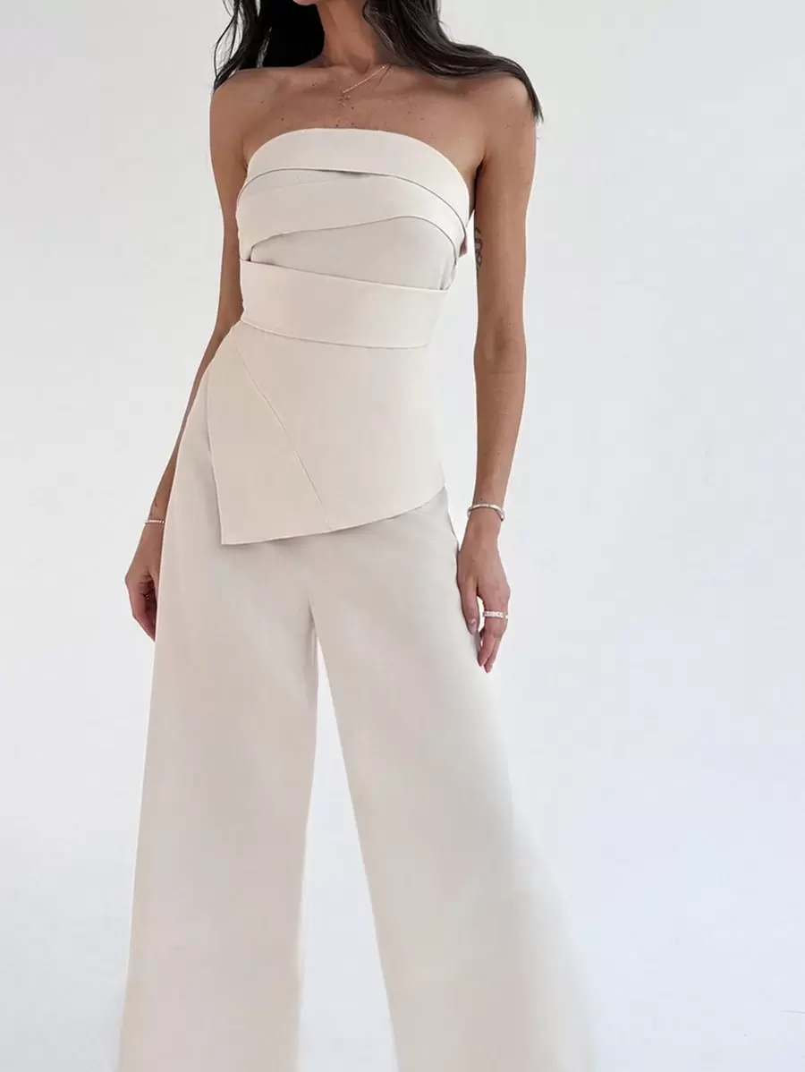 Aloruh Women's Minimalist Office Commuter Sleeveless Jumpsuit With Train Long Pants