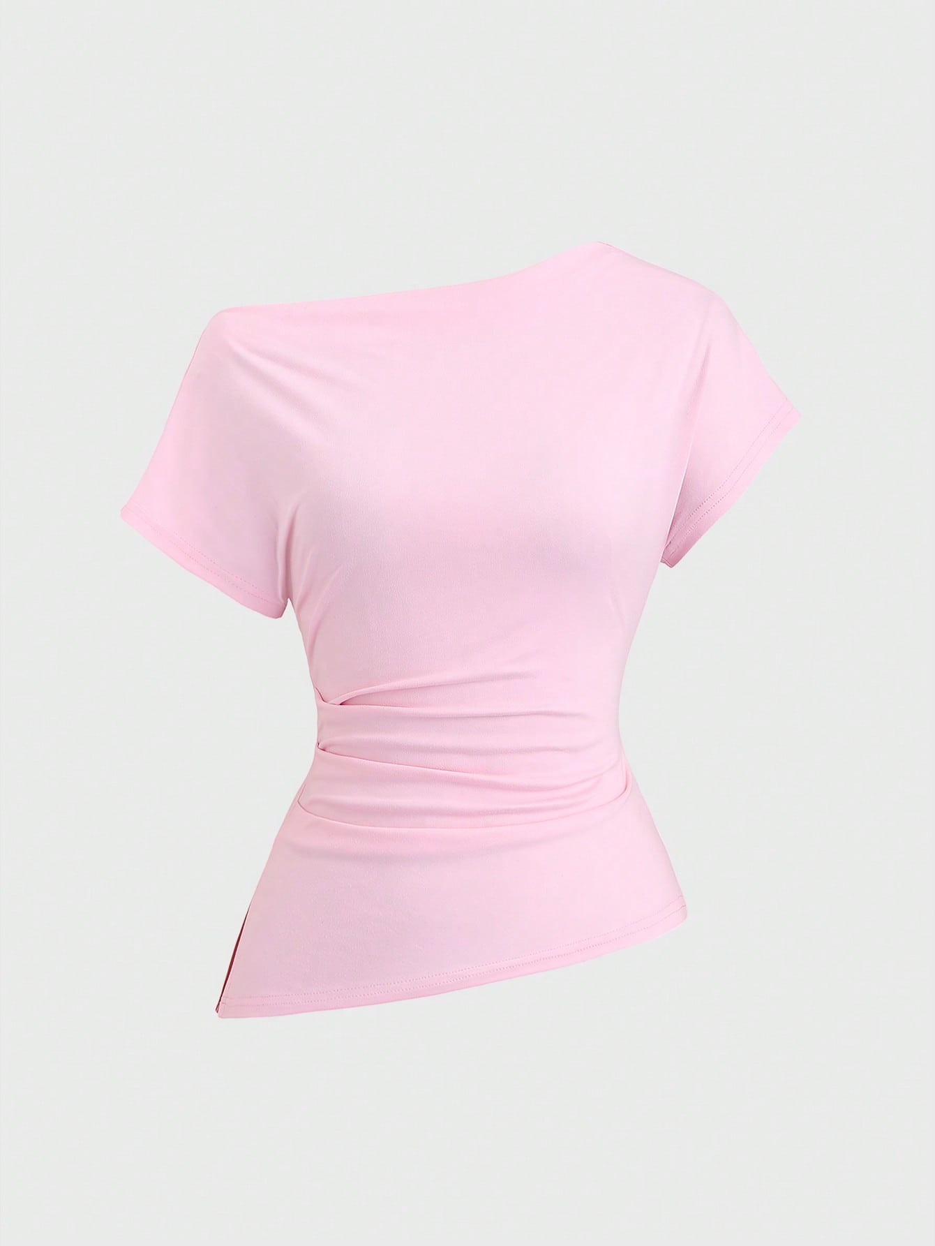 Sweetra T-shirt casual à manches courtes asymétrique et froncé pour femmes en grande taille