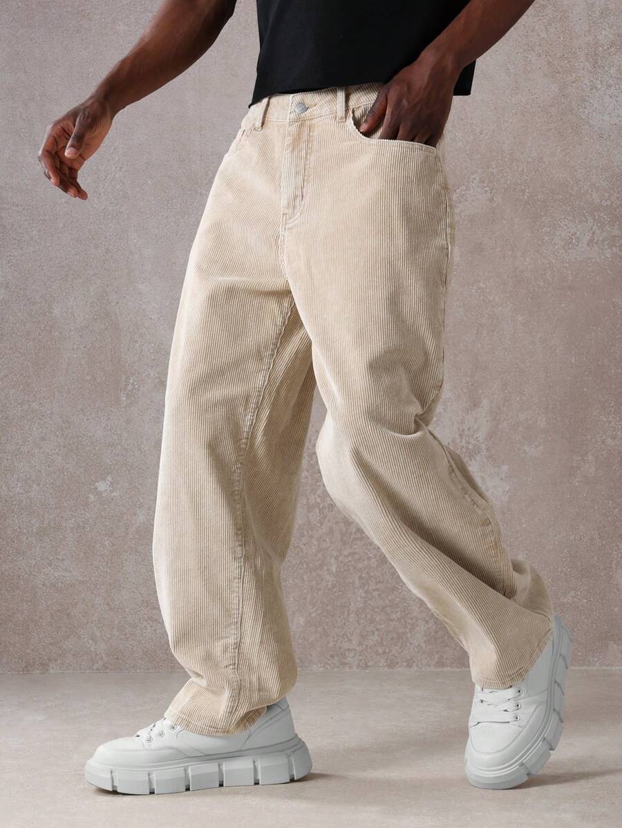 SUMWON Pantalones de pana estilo patinador de pierna ancha, estilo retro para otoño e invierno, casual y relajado, uso diario, moda vintage, textura de canalé de algodón