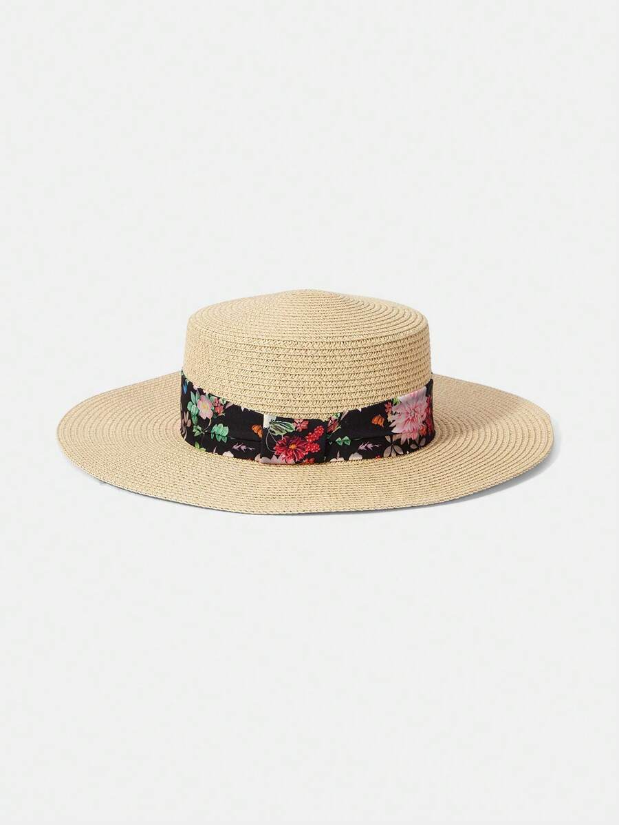 MOTF PREMIUM Chapéu de Palha Tecido com Estampa Floral