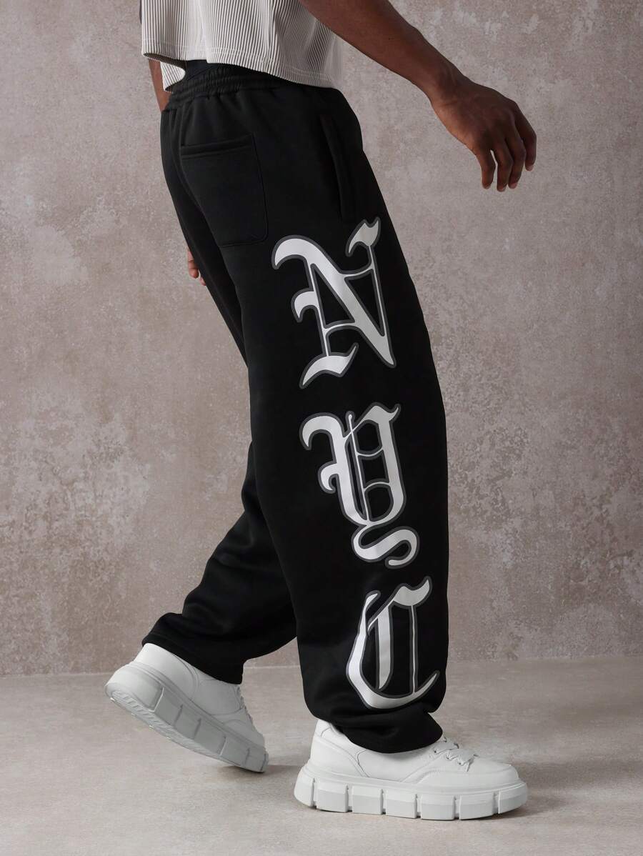 SUMWON Athletic Sweatpants Gothic Script Streetwear Loungewear Joggers Urban Style Workout Training Pants Casual Comfortable Athletic Bottom With Side Pockets