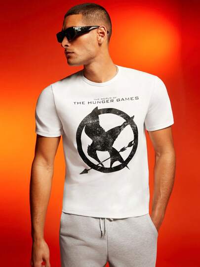 The Hunger Games X SHEIN Men's Letter & Graphic Print Knit Short Sleeve T-Shirt, Summer